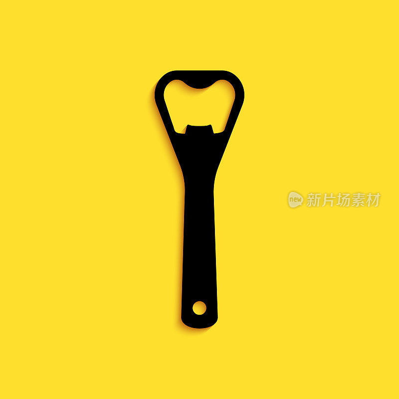 Black Bottle opener icon isolated on yellow background. Long shadow style. Vector